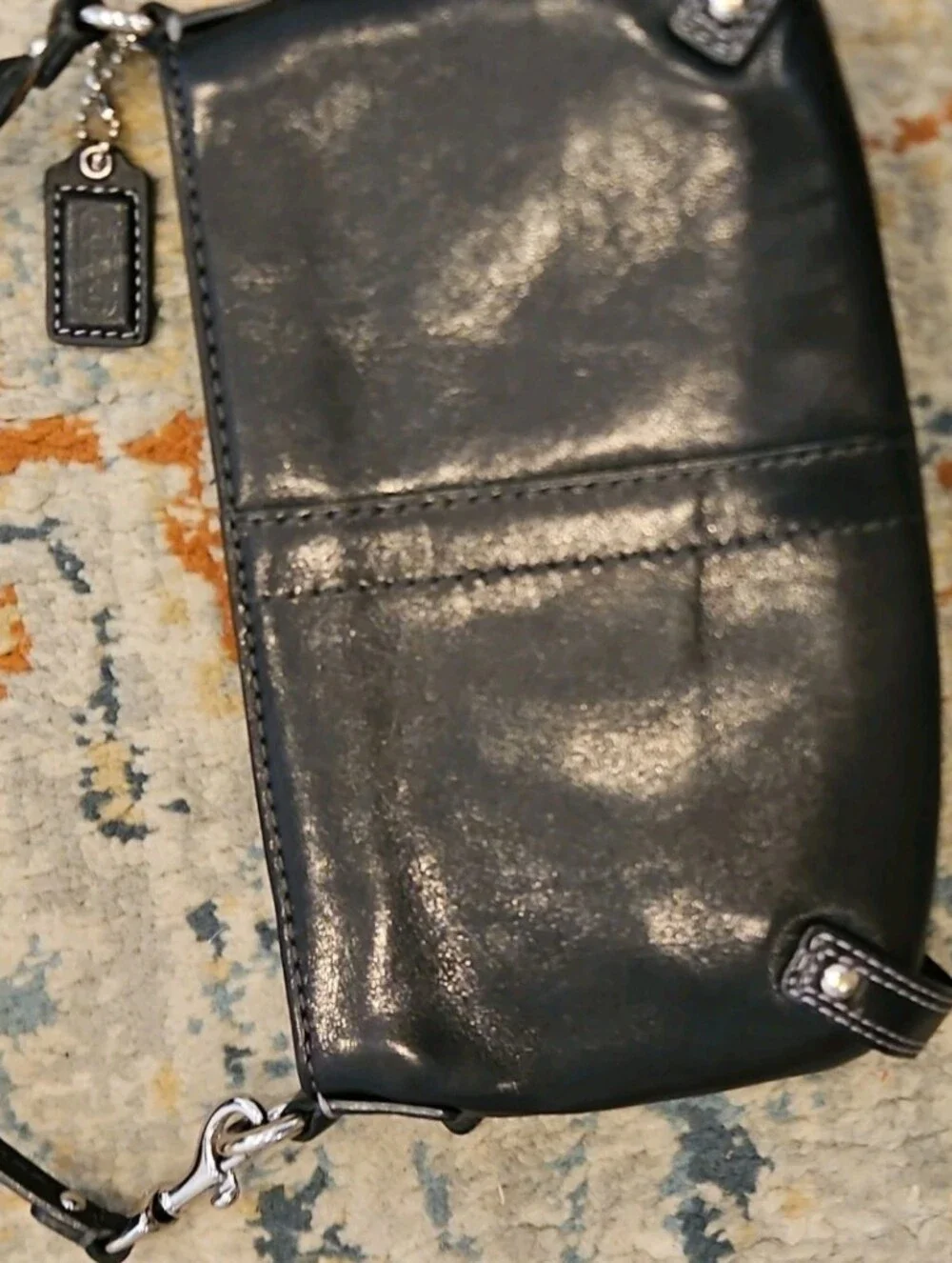 Y2K Coach Black Leather Front Zip Pouch Wristlet Clutch